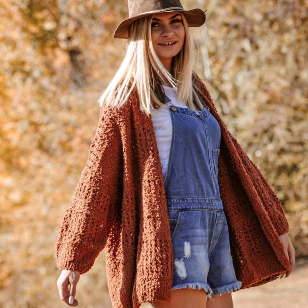 LAST ONE Rust Bell Sleeve Open Cardigan Sweater - Picture 3 of 8